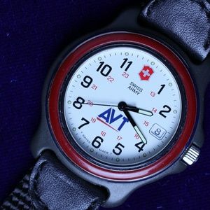 Swiss Army Watch With Red Bezel.